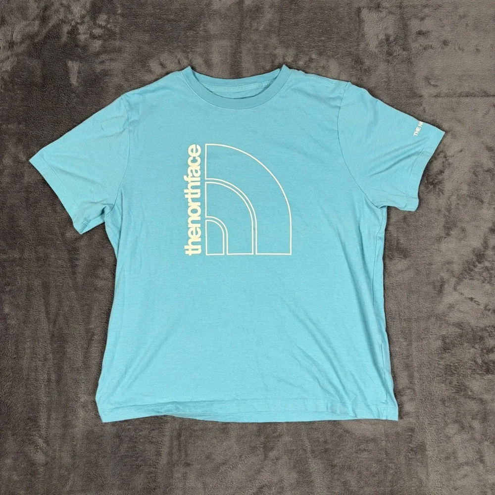The North Face T-Shirt Womens L Blue Graphic Short Sleeve Exploration 2023 Tee - Picture 1 of 8